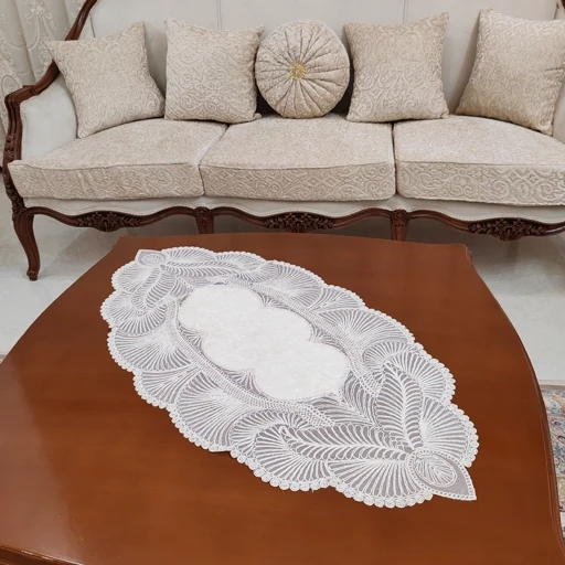 رومیزی مخمل دانتل جدید سه تکه مدل زیتون