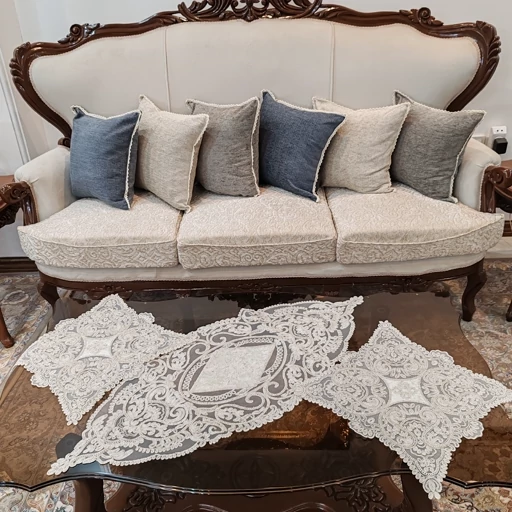 رومیزی دانتل مخمل سه تکه جدید طرح آسنا