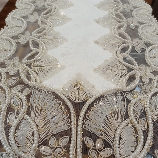 رانر غذاخوری کریستال دوزی مخمل دانتل ترک گندمی