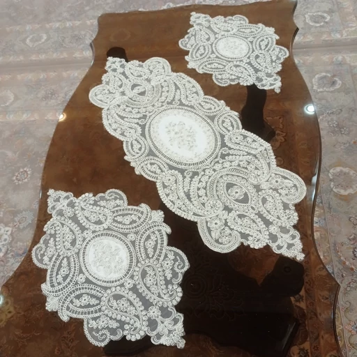 رومیزی بیضی مخمل دانتل سه تکه ترک طرح بوته جقه