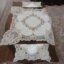 رومیزی مربع مخمل دانتل ترک سه تکه طرح نارین