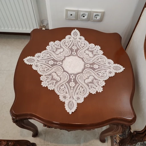 رومیزی مخمل دانتل بیضی مربع سه تکه طرح آنتیک جدید