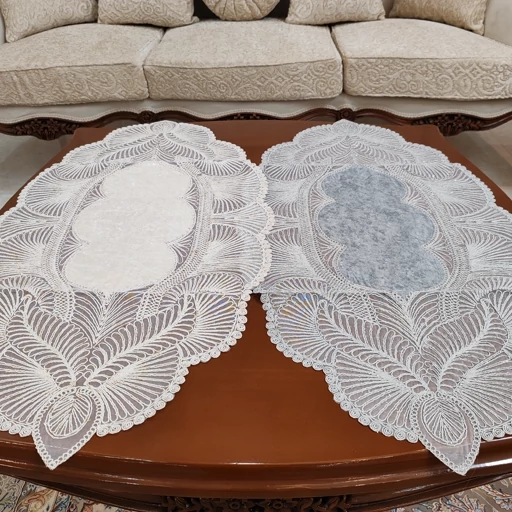 رومیزی مخمل دانتل جدید سه تکه مدل زیتون