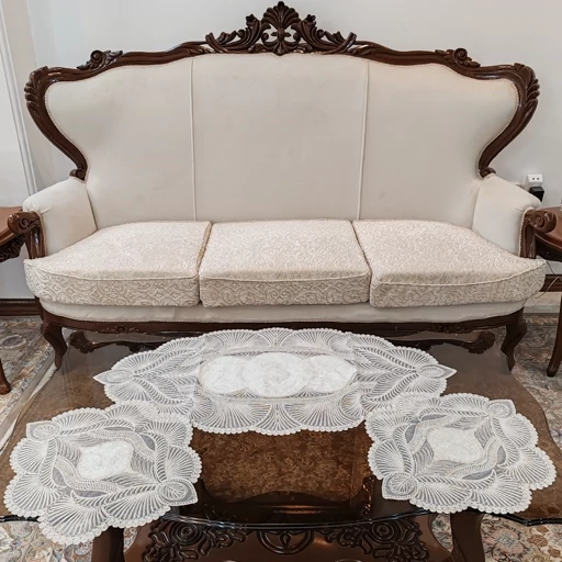 رومیزی مخمل دانتل جدید سه تکه مدل زیتون