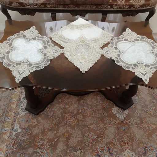 رومیزی مربع مخمل دانتل ترک سه تکه طرح نارین
