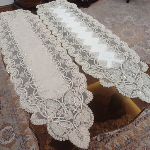 رانر غذاخوری کریستال دوزی مخمل دانتل ترک گندمی