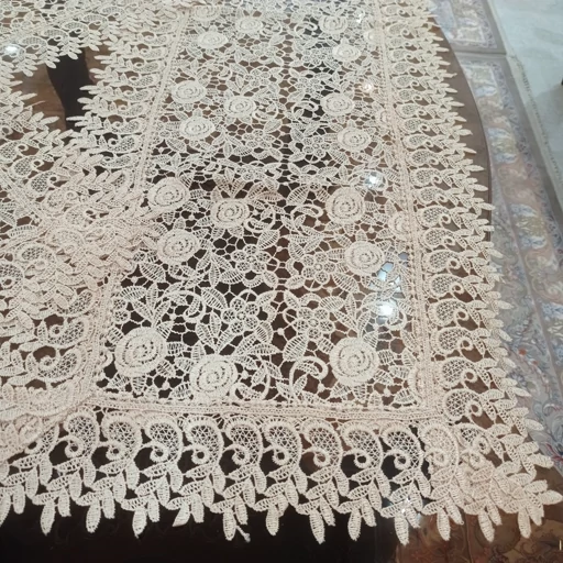 رومیزی مستطیل گیپور تمام ابریشم سه تکه