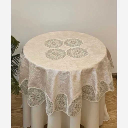 رومیزی گرد غذاخوری مخمل دانتل ترک قطر 150