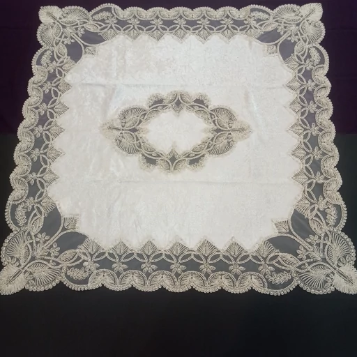 سرویس رومیزی مخمل دانتل ترک طرح گندمی 5 تکه مربع دار