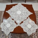 رومیزی مربع سه تکه طرح لاله ایرانی 57 سانت