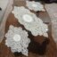 رومیزی بیضی مخمل دانتل سه تکه ترک طرح بوته جقه