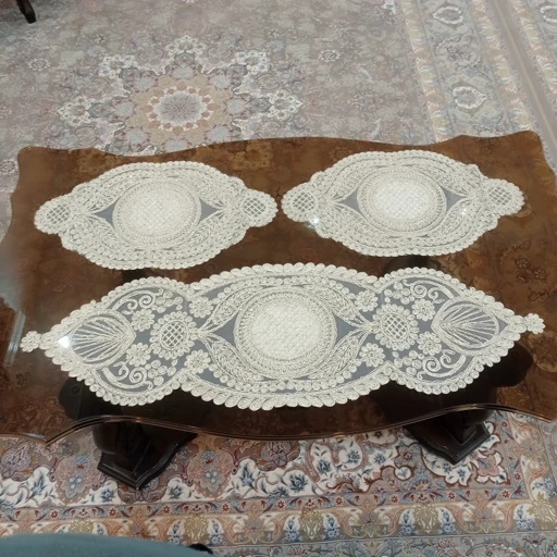 رومیزی بیضی مخمل دانتل ترک سه تکه طرح گندمک