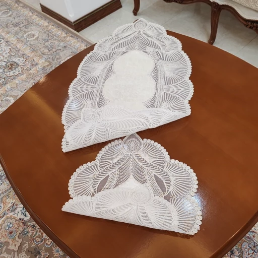 رومیزی مخمل دانتل جدید سه تکه مدل زیتون