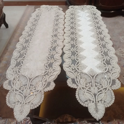 رانر غذاخوری کریستال دوزی مخمل دانتل ترک گندمی