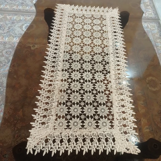 رومیزی مستطیل گیپور تمام ابریشم سه تکه