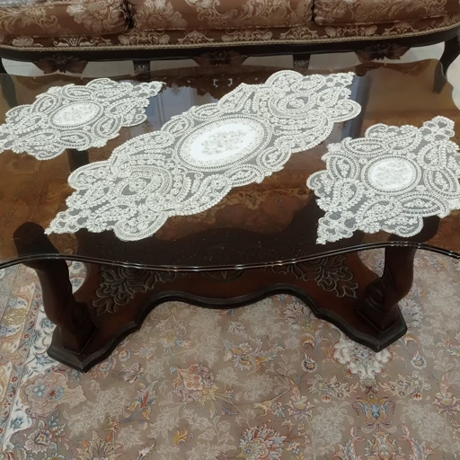 رومیزی بیضی مخمل دانتل سه تکه ترک طرح بوته جقه