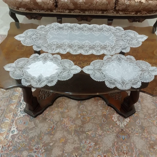 رومیزی چهار تکه مخمل دانتل ترک طرح گندمی