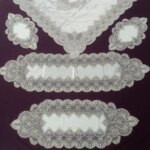 سرویس رومیزی مخمل دانتل ترک طرح گندمی 5 تکه مربع دار