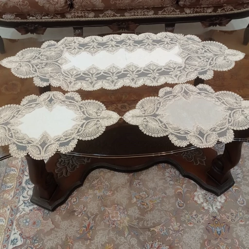 رومیزی مخمل دانتل ترک طرح گندمی 3 تکه بیضی