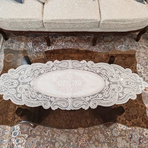 سرویس رومیزی پنج تکه دانتل مخمل طرح آنتیک