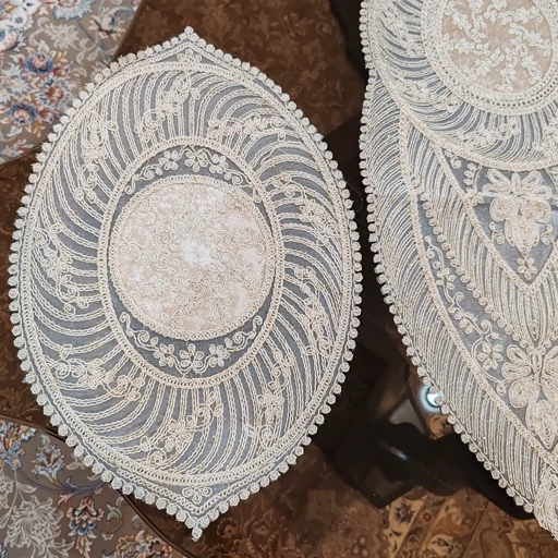 رومیزی دانتل مخمل سه تکه بیضی طرح آبشار