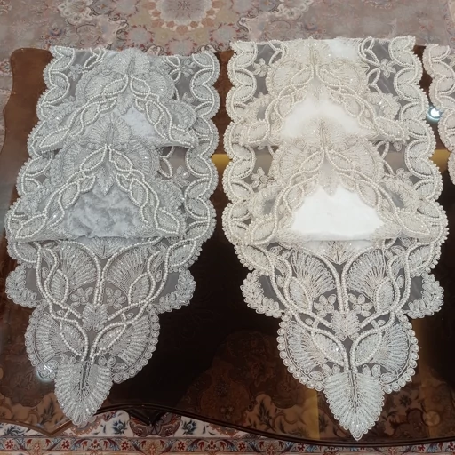 رومیزی کریستال دوزی مخمل دانتل سه تکه ترک طرح گندمی