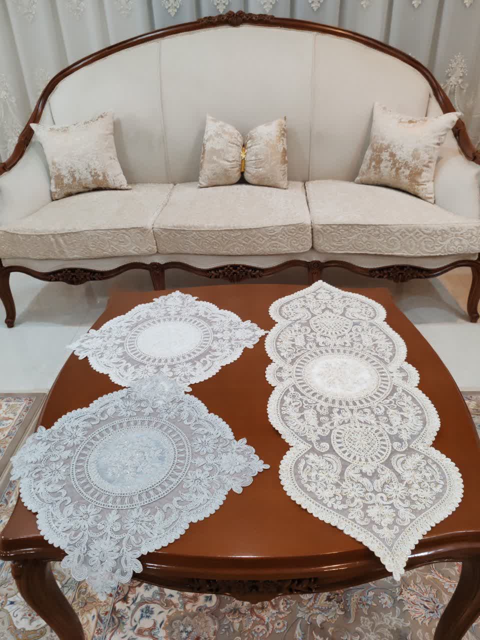 رومیزی مخمل دانتل جدید سه تکه طرح کیمیا