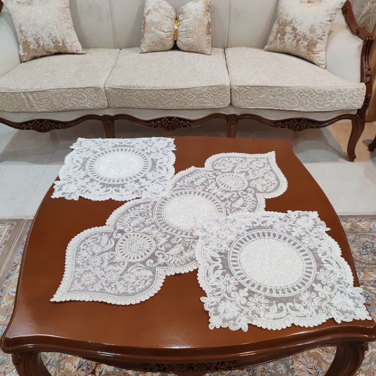 رومیزی مخمل دانتل جدید سه تکه طرح کیمیا