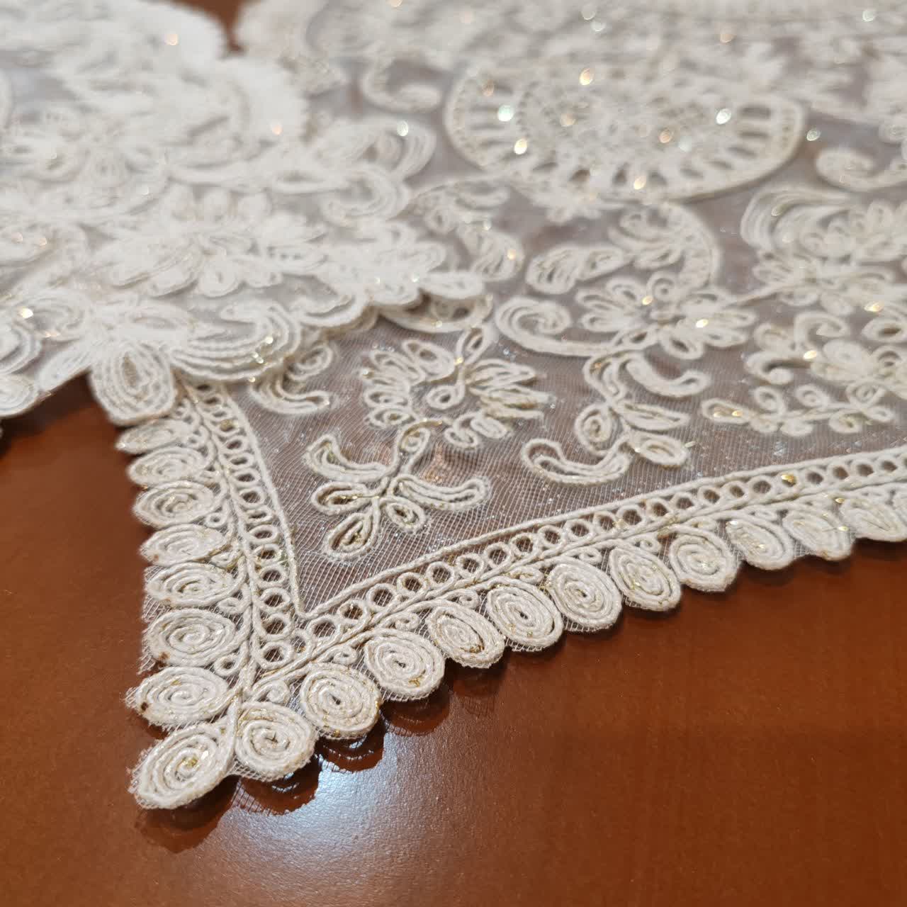 رومیزی مخمل دانتل جدید سه تکه طرح کیمیا