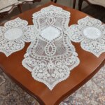 رومیزی مخمل دانتل بیضی مربع جدید طرح گوشواره