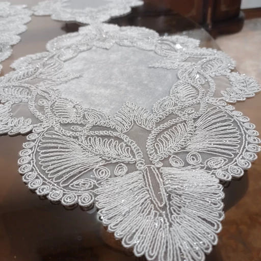 رومیزی مخمل دانتل ترک طرح گندمی 3 تکه بیضی