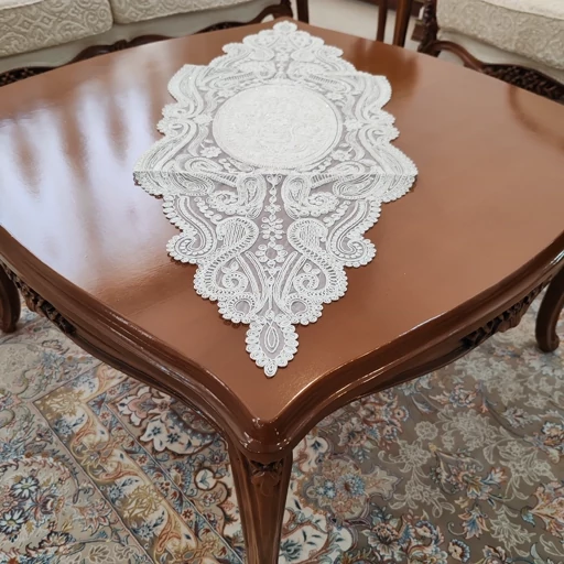 رومیزی مخمل دانتل بیضی مربع سه تکه طرح آنتیک جدید