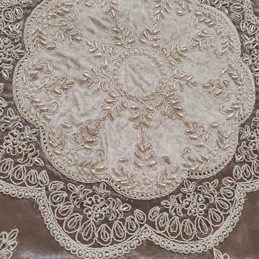 رومیزی گرد دانتل مخمل سه تکه ملیله و مروارید دوزی طرح نگین