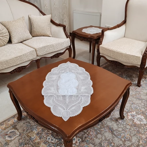 رومیزی مخمل دانتل جدید سه تکه مدل زیتون