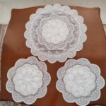 رومیزی گرد دانتل مخمل سه تکه ملیله و مروارید دوزی طرح نگین