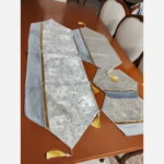 رومیزی مخمل پتینه ترکیبی 4 تکه با چرم طلایی