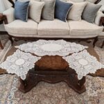 رومیزی مخمل دانتل بیضی مربع سه تکه طرح آنتیک جدید