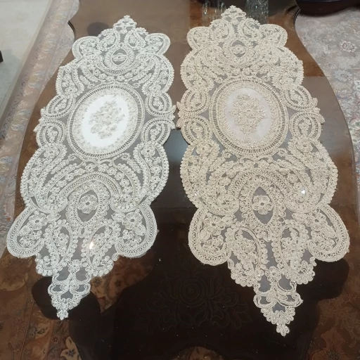 رومیزی بیضی مخمل دانتل سه تکه ترک طرح بوته جقه