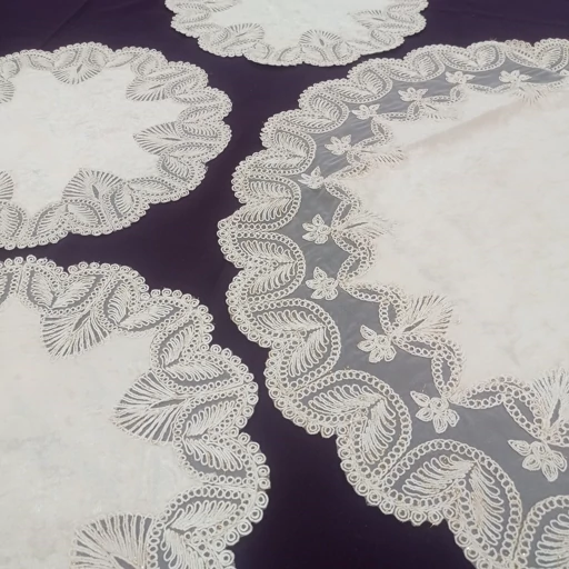 رومیزی گرد مخمل دانتل جدید مدل کاج 4 تکه