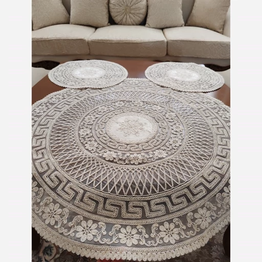 رومیزی گرد مخمل دانتل بزرگ سه تکه مدل ورساچه