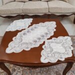 رومیزی مخمل دانتل ملیله دوزی طرح کاج سه تکه