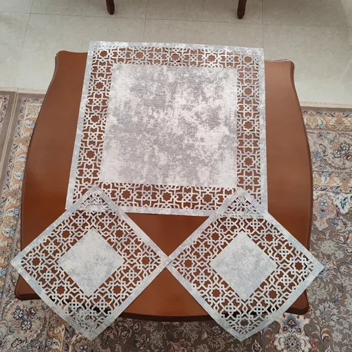 رومیزی مربع پتینه لیزری سه تکه طرح اسلیمی جدید