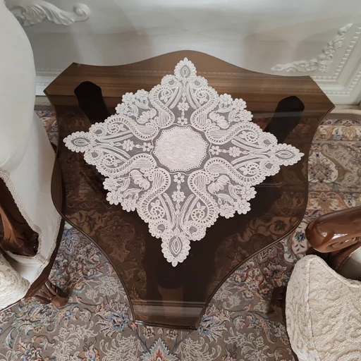 رومیزی مخمل دانتل بیضی مربع سه تکه طرح آنتیک جدید