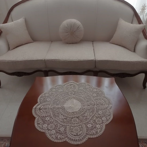 رومیزی گرد دانتل مخمل سه تکه مدل ورساچه طرح ترک