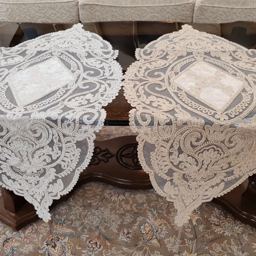 رومیزی دانتل مخمل سه تکه جدید طرح آسنا