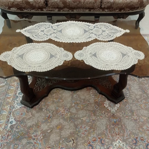 رومیزی بیضی مخمل دانتل ترک سه تکه طرح گندمک