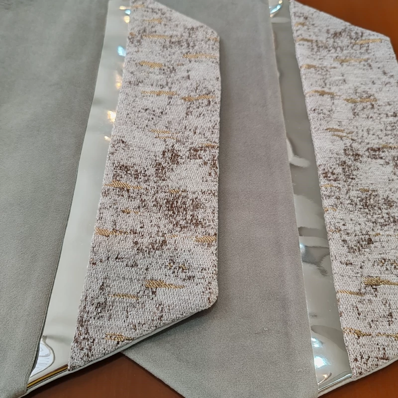 رومیزی مخمل پتینه ترکیبی 4 تکه با چرم طلایی