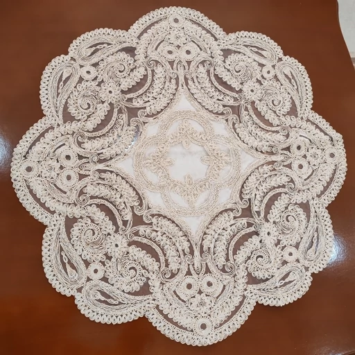 رومیزی گرد دانتل مخمل ترک سه تکه طرح کینگ