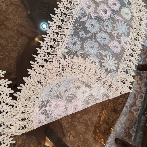 رومیزی بیضی سیم دوزی سه تکه گل طوسی صورتی