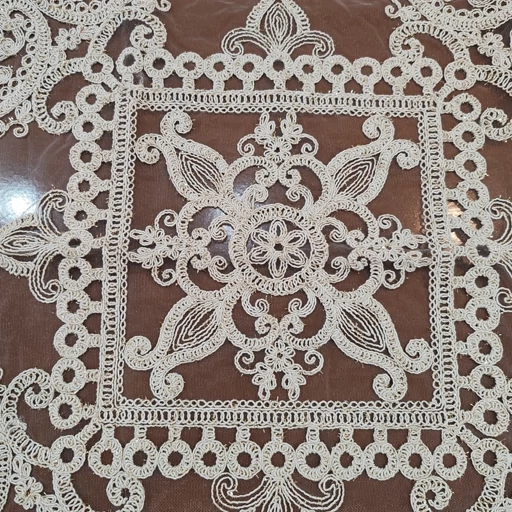 رومیزی مربع دانتل ترک اصل سه تکه طرح الگانت